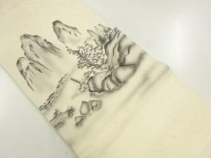 作家物　ひげ紬手描風景模様名古屋帯